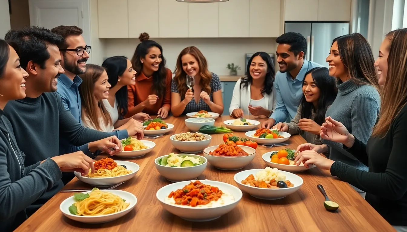 family enjoying a low carb dinner together.